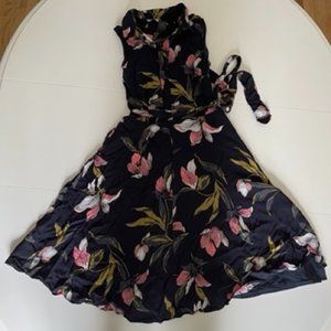 Navy blue, floral sleeveless dress